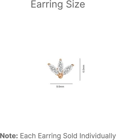 14K Solid Yellow Gold Cubic Zirconia Marquise Lotus Cartilage Flat Back Earring for Women Internally Threaded Tragus Helix Upper Ear Piercing Jewelry CZ Crown Stud Earring SINGLE/PAIR Jewelry Gift in Saudi Arabia