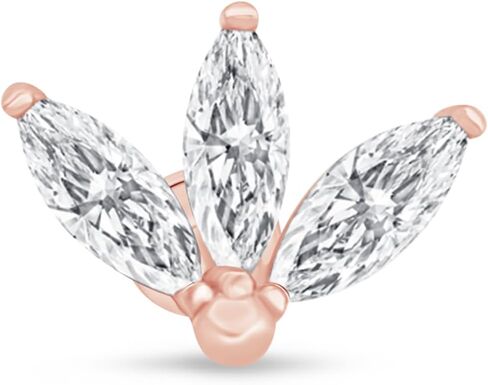 14K Solid Yellow Gold Cubic Zirconia Marquise Lotus Cartilage Flat Back Earring for Women Internally Threaded Tragus Helix Upper Ear Piercing Jewelry CZ Crown Stud Earring SINGLE/PAIR Jewelry Gift in Saudi Arabia