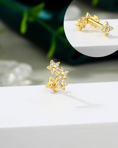 COCHARM 14K Gold Plated Flat Back Cartilage Earrings Stud, 925 Sterling Silver Helix Earrings Stud, 16G Internally Thread Tragus Piercing Jewelry in Kuwait