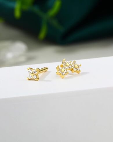COCHARM 14K Gold Plated Flat Back Cartilage Earrings Stud, 925 Sterling Silver Helix Earrings Stud, 16G Internally Thread Tragus Piercing Jewelry in Kuwait