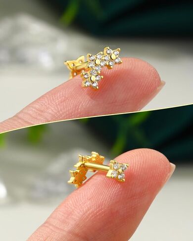 COCHARM 14K Gold Plated Flat Back Cartilage Earrings Stud, 925 Sterling Silver Helix Earrings Stud, 16G Internally Thread Tragus Piercing Jewelry in Kuwait