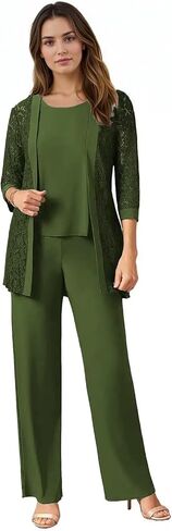 3 Piece Mother of The Bride Pant Suits with Jacket Chiffon 3/4 Sleeves Women Outfits for Wedding Guest KF002 in Saudi Arabia