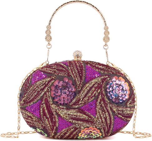 Womens Delicated Chinese Style Floral Sequins Evening Bag Chain Shoulder Bag Clutch Purse for Party Prom Wedding in Saudi Arabia