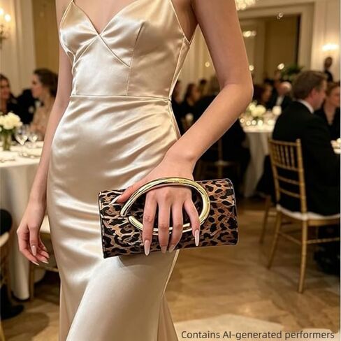 leopard print shoulder bag for women，Clutch Box Metal Handle Evening Bag Trendy Ladies Shoulder Crossbody Purse for Wedding Party in Saudi Arabia