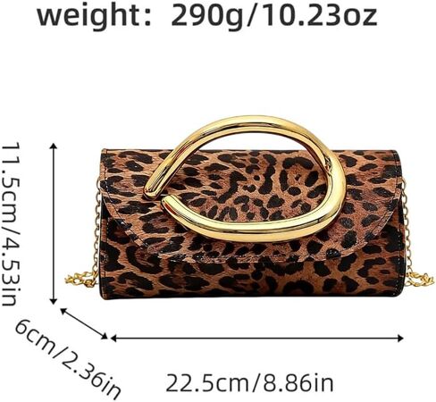 leopard print shoulder bag for women，Clutch Box Metal Handle Evening Bag Trendy Ladies Shoulder Crossbody Purse for Wedding Party in Saudi Arabia
