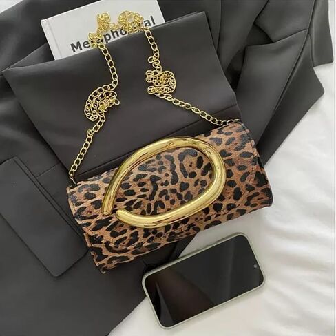 leopard print shoulder bag for women，Clutch Box Metal Handle Evening Bag Trendy Ladies Shoulder Crossbody Purse for Wedding Party in Saudi Arabia