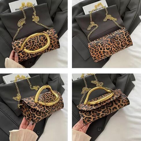 leopard print shoulder bag for women，Clutch Box Metal Handle Evening Bag Trendy Ladies Shoulder Crossbody Purse for Wedding Party in Saudi Arabia