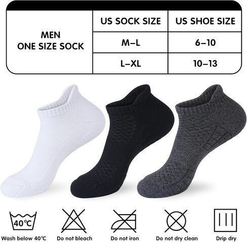 Monxiery Mens Cotton Cushioned Ankle Socks, Athletic Performance Running Moisture Wicking Breathable Socks with Heel Tab in Saudi Arabia