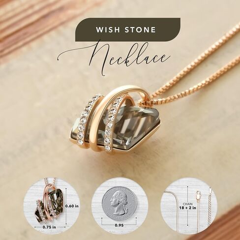 Leafael Wish Stone Necklace, Stud Earrings, and Bracelet Jewelry Set for Women, Silver Black Crystal Crystal Jewelry, Silver Tone Gifts for Women in Kuwait