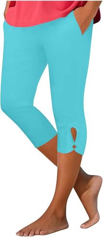 Capri Pants for Women Stretch Tummy Control Workout Leggings Casual Summer Athletic Yoga Cropped Pant with Pockets in Saudi Arabia
