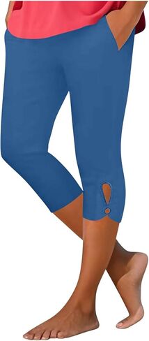 Capri Pants for Women Stretch Tummy Control Workout Leggings Casual Summer Athletic Yoga Cropped Pant with Pockets in Saudi Arabia
