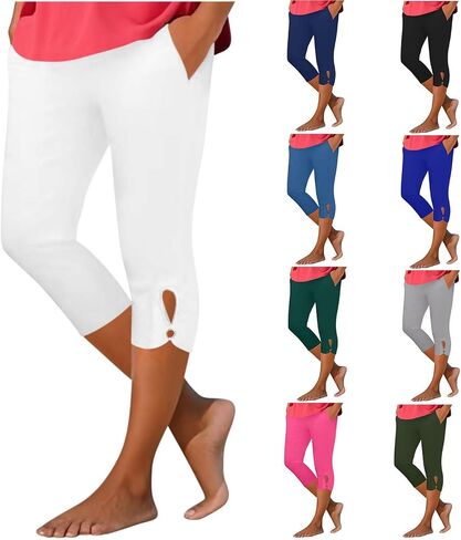 Capri Pants for Women Stretch Tummy Control Workout Leggings Casual Summer Athletic Yoga Cropped Pant with Pockets in Saudi Arabia