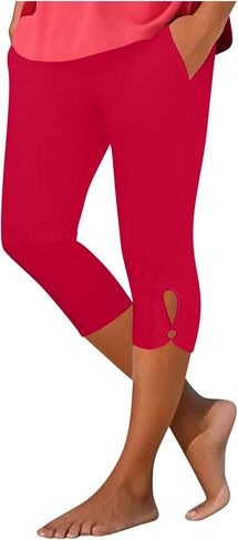 Capri Pants for Women Stretch Tummy Control Workout Leggings Casual Summer Athletic Yoga Cropped Pant with Pockets in Saudi Arabia
