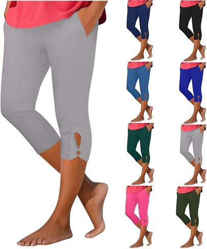 Capri Pants for Women Stretch Tummy Control Workout Leggings Casual Summer Athletic Yoga Cropped Pant with Pockets in Saudi Arabia