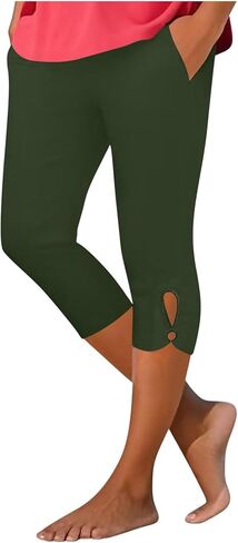 Capri Pants for Women Stretch Tummy Control Workout Leggings Casual Summer Athletic Yoga Cropped Pant with Pockets in Saudi Arabia