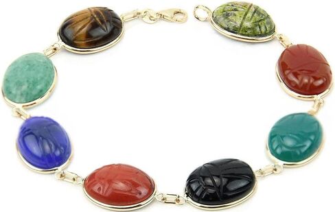 14K Yellow Gold Scarab Bracelet With Large Oval Gemstones 8 Inches in Saudi Arabia