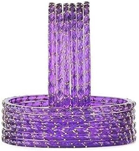 KAMAK Plain and Glossy Finished Raindrop Glass Bangle Set For Women and Girls - Pack of 12(SIZE 2.4) (JAMUNI) in Kuwait