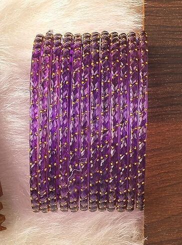 KAMAK Plain and Glossy Finished Raindrop Glass Bangle Set For Women and Girls - Pack of 12(SIZE 2.4) (JAMUNI) in Kuwait