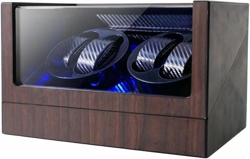 Watch Winders for 4 Automatic Watches, Automatic Watch Winder Box, Watch Spinner for Rolex with Blue Light, Battery or USB Powered, Present for Men and Women, Quiet Mabuchi Motor in Saudi Arabia