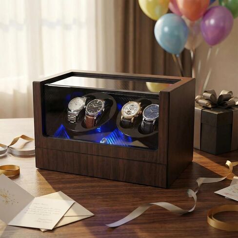 Watch Winders for 4 Automatic Watches, Automatic Watch Winder Box, Watch Spinner for Rolex with Blue Light, Battery or USB Powered, Present for Men and Women, Quiet Mabuchi Motor in Saudi Arabia