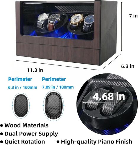Watch Winders for 4 Automatic Watches, Automatic Watch Winder Box, Watch Spinner for Rolex with Blue Light, Battery or USB Powered, Present for Men and Women, Quiet Mabuchi Motor in Saudi Arabia