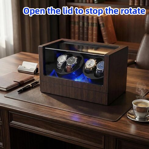 Watch Winders for 4 Automatic Watches, Automatic Watch Winder Box, Watch Spinner for Rolex with Blue Light, Battery or USB Powered, Present for Men and Women, Quiet Mabuchi Motor in Saudi Arabia
