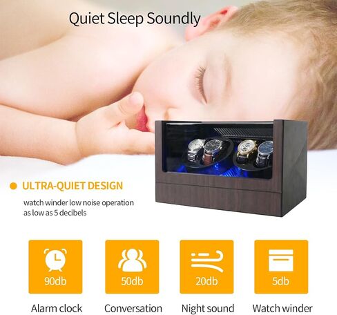 Watch Winders for 4 Automatic Watches, Automatic Watch Winder Box, Watch Spinner for Rolex with Blue Light, Battery or USB Powered, Present for Men and Women, Quiet Mabuchi Motor in Saudi Arabia