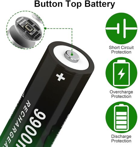 2 Pack 9900 mAh Button Top Upgrade Capacity Ni-MH 1865 Rechargeable Battery for LED Flashlights, Mini Fans, Toys, Remote Control, Electronic Devices, RC Car and More in Kuwait