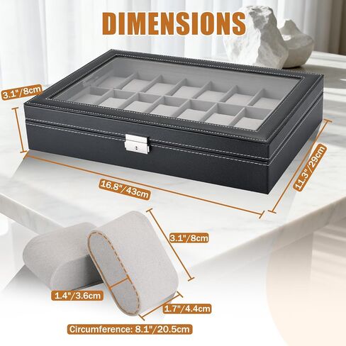 MAOPINER 24 Slot Watch Box, Premium Watch Case with Glass Display Lid, PU Leather Watch Storage Organizer, Lockable Wristwatch Display Case with Removable Pillows in Saudi Arabia