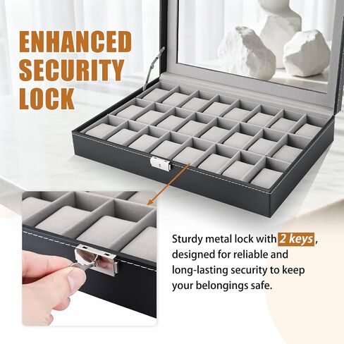 MAOPINER 24 Slot Watch Box, Premium Watch Case with Glass Display Lid, PU Leather Watch Storage Organizer, Lockable Wristwatch Display Case with Removable Pillows in Saudi Arabia