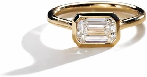 East West Solitaire Emerald Cut Moissanite Engagement Ring, Solid Gold Bezel Setting Wedding Ring, Anniversary Ring For Her.• GE043 in Saudi Arabia