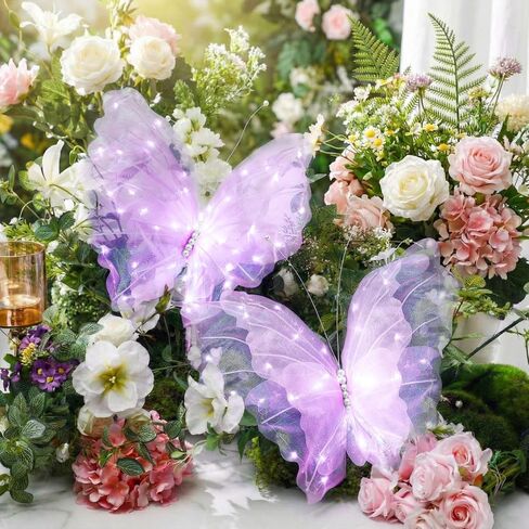 Yinkin 2 Pcs 20 Inch Large LED Butterfly Decorations Mariposas Grandes para Decoracion Giant Light up 3D Hanging Butterflies for Wedding Birthday Baby Shower Decor (Purple) in Kuwait