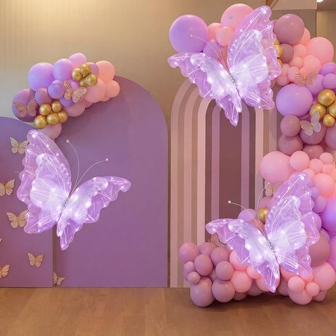 Yinkin 2 Pcs 20 Inch Large LED Butterfly Decorations Mariposas Grandes para Decoracion Giant Light up 3D Hanging Butterflies for Wedding Birthday Baby Shower Decor (Purple) in Kuwait