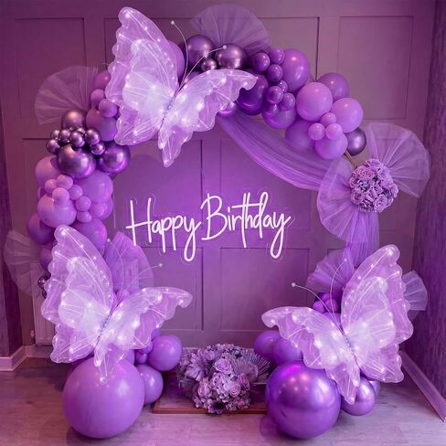Yinkin 2 Pcs 20 Inch Large LED Butterfly Decorations Mariposas Grandes para Decoracion Giant Light up 3D Hanging Butterflies for Wedding Birthday Baby Shower Decor (Purple) in Kuwait