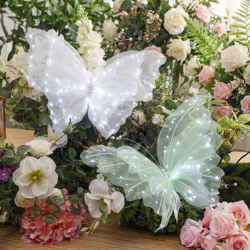 Yinkin 2 Pcs 20 Inch Large LED Butterfly Decorations Mariposas Grandes para Decoracion Giant Light up 3D Hanging Butterflies for Wedding Birthday Baby Shower Decor (Purple) in Kuwait