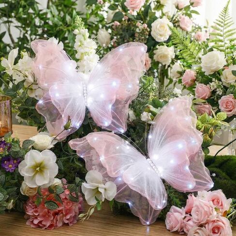 Yinkin 2 Pcs 20 Inch Large LED Butterfly Decorations Mariposas Grandes para Decoracion Giant Light up 3D Hanging Butterflies for Wedding Birthday Baby Shower Decor (Purple) in Kuwait
