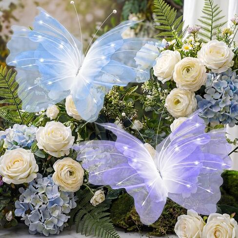 Yinkin 2 Pcs 20 Inch Large LED Butterfly Decorations Mariposas Grandes para Decoracion Giant Light up 3D Hanging Butterflies for Wedding Birthday Baby Shower Decor (Purple) in Kuwait