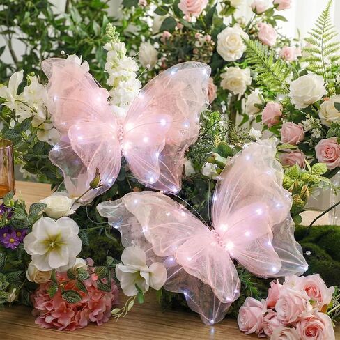 Yinkin 2 Pcs 20 Inch Large LED Butterfly Decorations Mariposas Grandes para Decoracion Giant Light up 3D Hanging Butterflies for Wedding Birthday Baby Shower Decor (Purple) in Kuwait