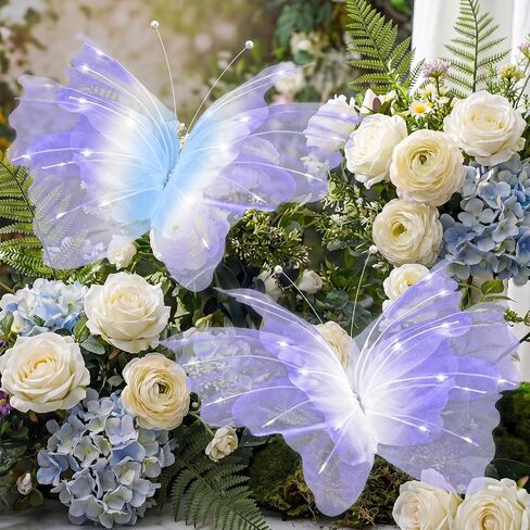Yinkin 2 Pcs 20 Inch Large LED Butterfly Decorations Mariposas Grandes para Decoracion Giant Light up 3D Hanging Butterflies for Wedding Birthday Baby Shower Decor (Purple) in Kuwait