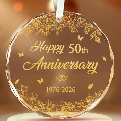 50th Wedding Anniversary Ornament, 50th Anniversary Wedding Gift, 50 Years As Mr. & Mrs. Gift for 50 Years Couple Husband Wife Married Parents Grandparents Friends 2026 - Glass Ornament 3" in Saudi Arabia