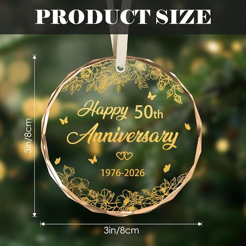 50th Wedding Anniversary Ornament, 50th Anniversary Wedding Gift, 50 Years As Mr. & Mrs. Gift for 50 Years Couple Husband Wife Married Parents Grandparents Friends 2026 - Glass Ornament 3" in Saudi Arabia