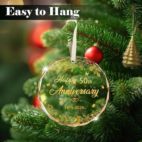 50th Wedding Anniversary Ornament, 50th Anniversary Wedding Gift, 50 Years As Mr. & Mrs. Gift for 50 Years Couple Husband Wife Married Parents Grandparents Friends 2026 - Glass Ornament 3" in Saudi Arabia