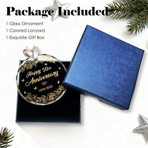 50th Wedding Anniversary Ornament, 50th Anniversary Wedding Gift, 50 Years As Mr. & Mrs. Gift for 50 Years Couple Husband Wife Married Parents Grandparents Friends 2026 - Glass Ornament 3" in Saudi Arabia