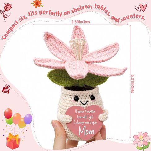 Mother's Day,Birthday Gifts for Mom, Handmade Pink Lily Crochet, Unique Gifts for Mama Mother-in-Law Grandma Wife, Happy in Saudi Arabia
