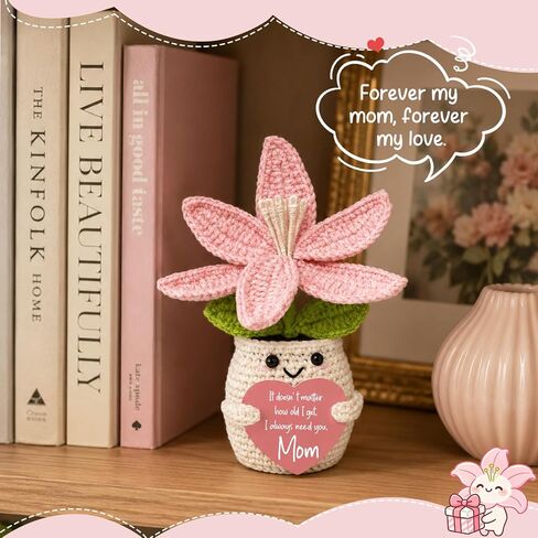 Mother's Day,Birthday Gifts for Mom, Handmade Pink Lily Crochet, Unique Gifts for Mama Mother-in-Law Grandma Wife, Happy in Saudi Arabia