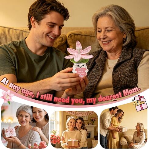Mother's Day,Birthday Gifts for Mom, Handmade Pink Lily Crochet, Unique Gifts for Mama Mother-in-Law Grandma Wife, Happy in Saudi Arabia