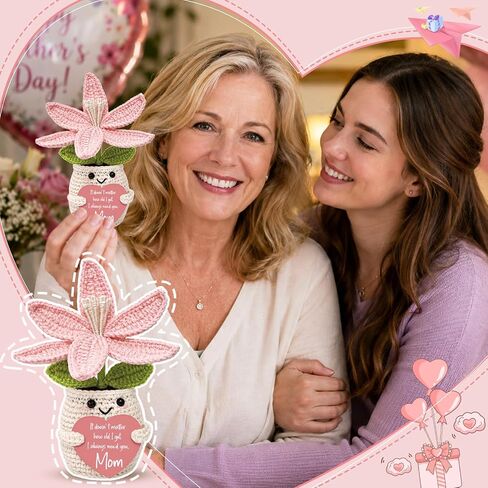 Mother's Day,Birthday Gifts for Mom, Handmade Pink Lily Crochet, Unique Gifts for Mama Mother-in-Law Grandma Wife, Happy in Saudi Arabia