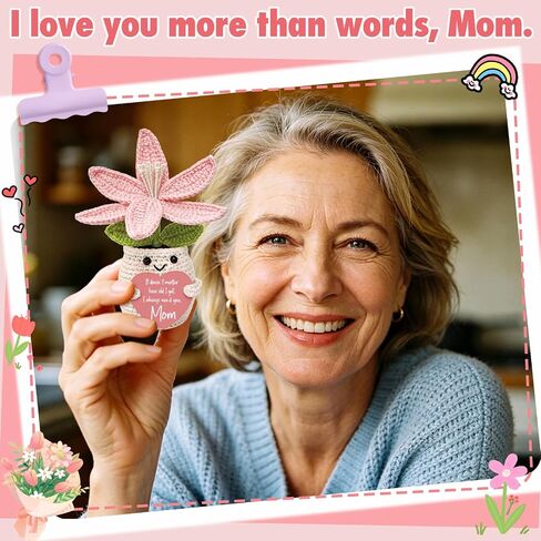 Mother's Day,Birthday Gifts for Mom, Handmade Pink Lily Crochet, Unique Gifts for Mama Mother-in-Law Grandma Wife, Happy in Saudi Arabia