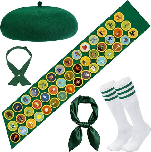 Dreamtop Scout Costume Set - 5 Pcs Scout Costume Women with Green Beret Sash Scarf Bowtie Socks for Halloween Party Dress Up in Saudi Arabia