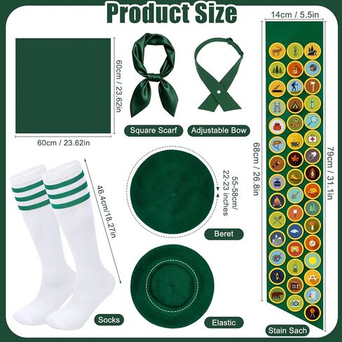 Dreamtop Scout Costume Set - 5 Pcs Scout Costume Women with Green Beret Sash Scarf Bowtie Socks for Halloween Party Dress Up in Saudi Arabia